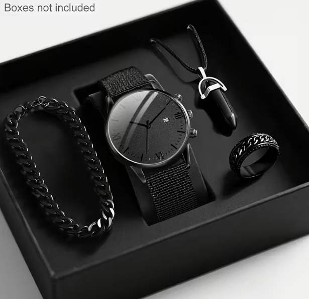 Reloj de cuarzo para hombre con función de calendario de 4 piezas